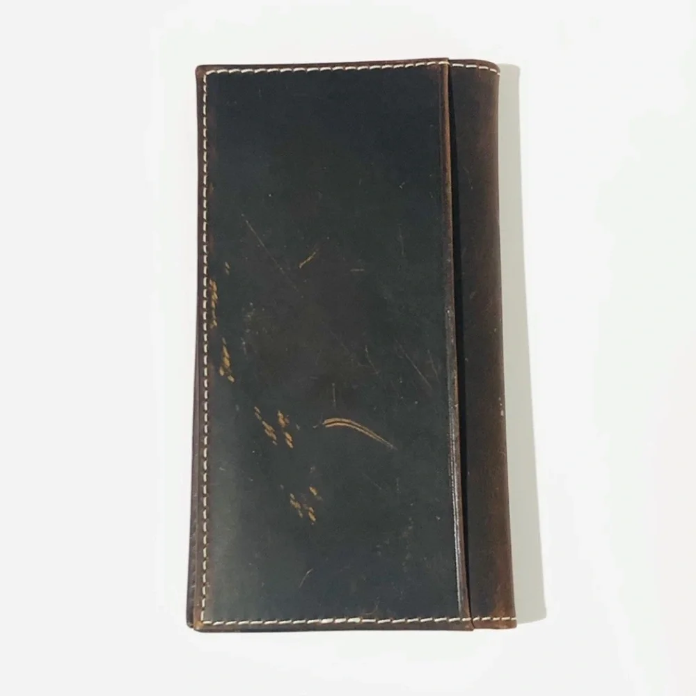 Ariat Dark Brown Leather Long Wallet with Embossed American Flag
